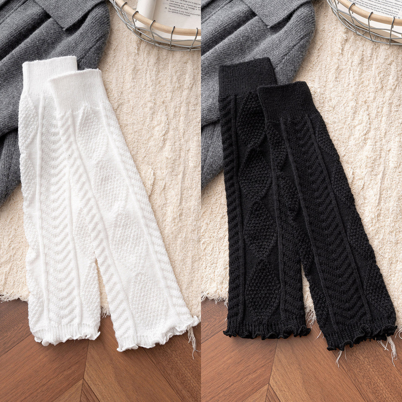 Floral Milk Cat - Cable Knit - 40 cm Leg Warmers