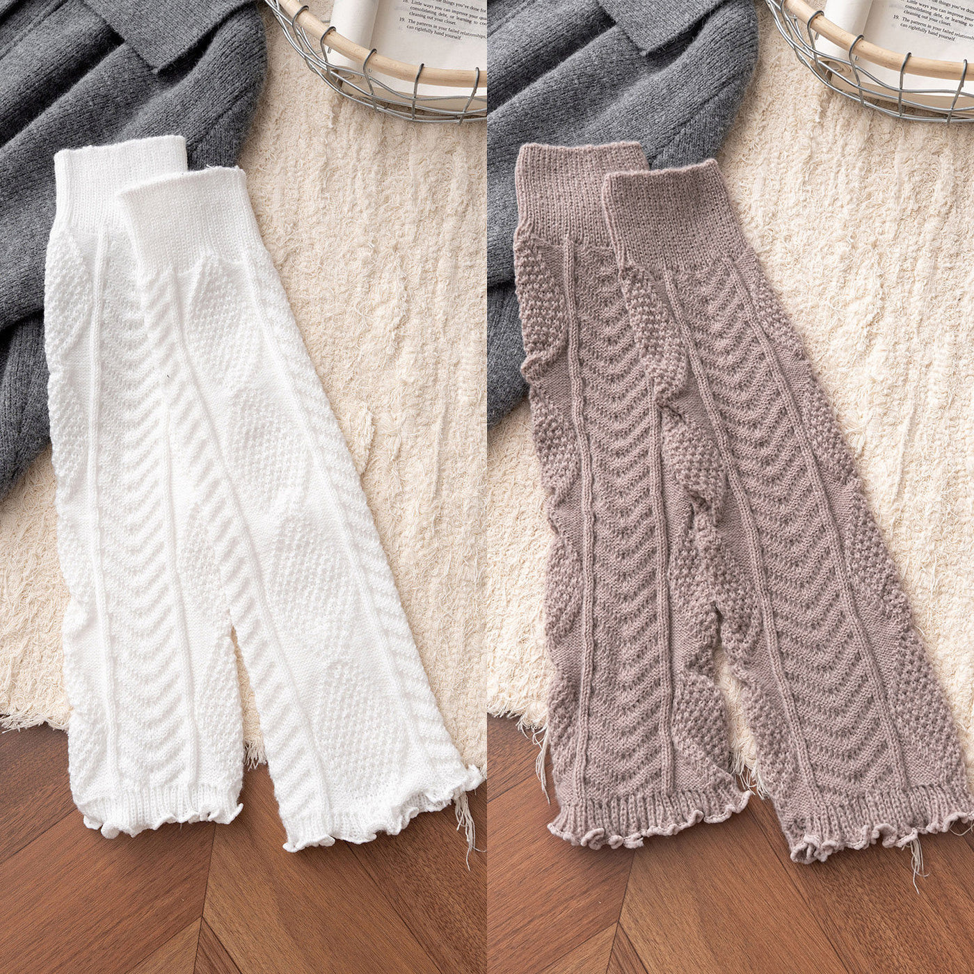 Floral Milk Cat - Cable Knit - 40 cm Leg Warmers