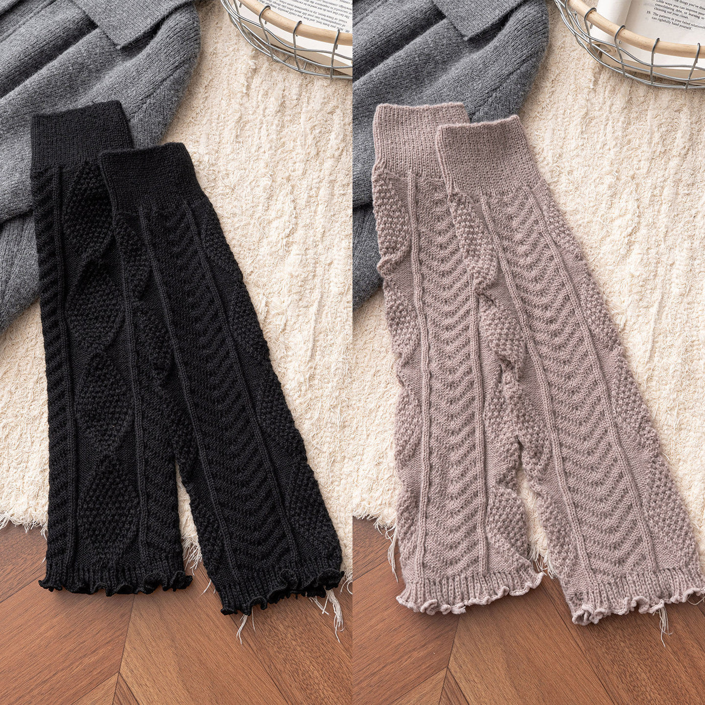 Floral Milk Cat - Cable Knit - 40 cm Leg Warmers