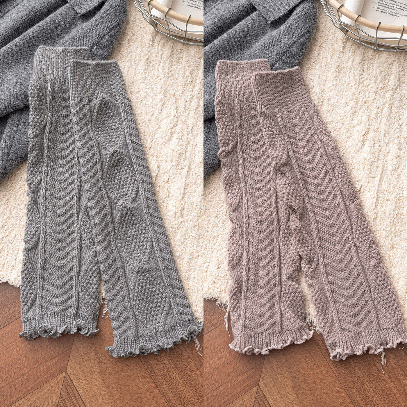 Floral Milk Cat - Cable Knit - 40 cm Leg Warmers