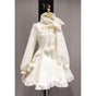 Cremeweißes wattiertes Wollkleid mit Schnürung und Spitze / S