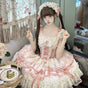 Robe salopette JSK rose + traîne + bandeau (jupon inclus) / S