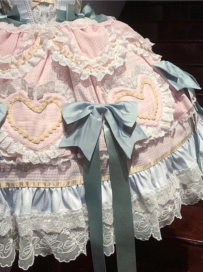 Creamy - Mint Pink Hearts - Mint-and-Pink JSK Dress Set with Heart Panels