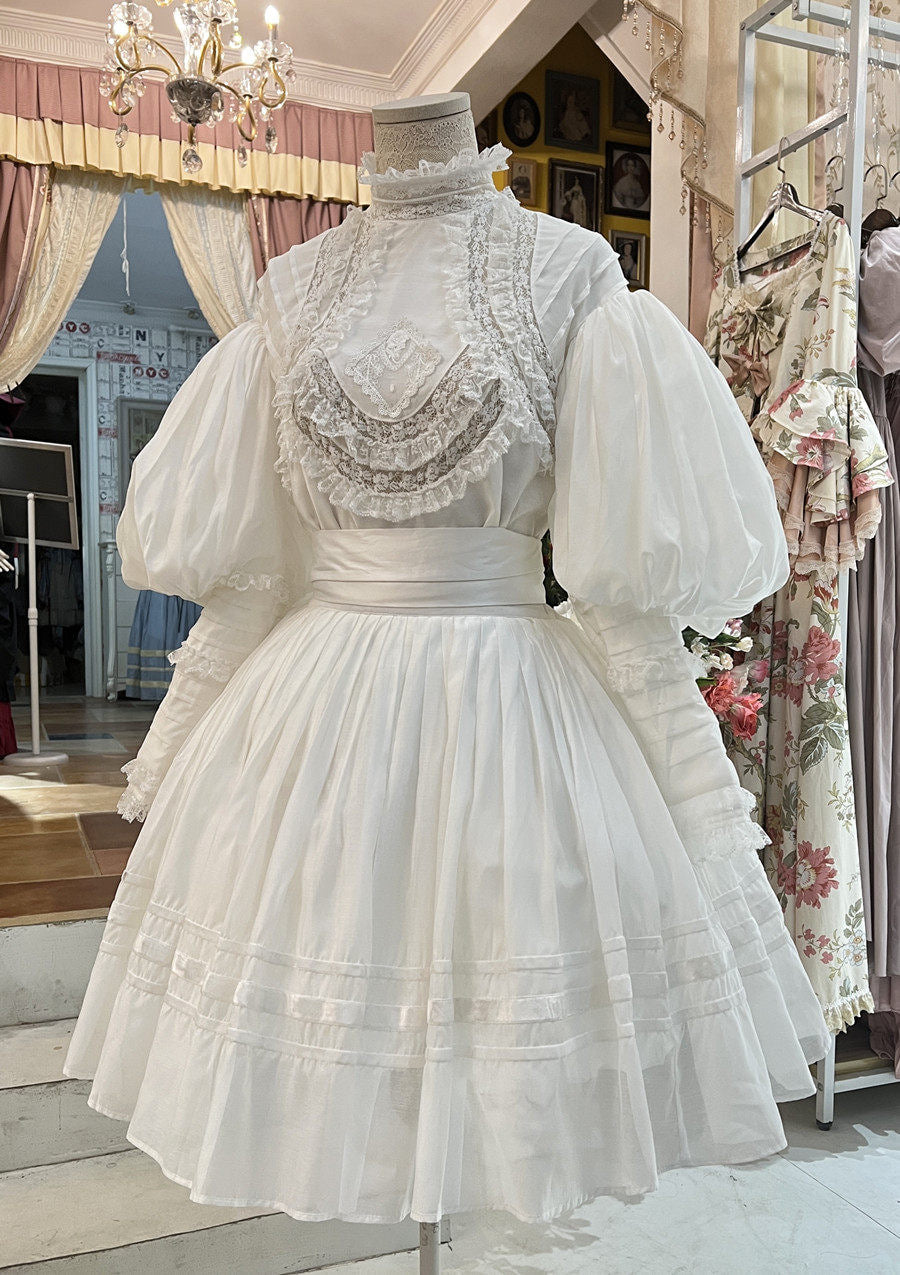 LACE GARDEN - Cold Summer - Victorian Blouse with Lace Bib and Skirt Set Options