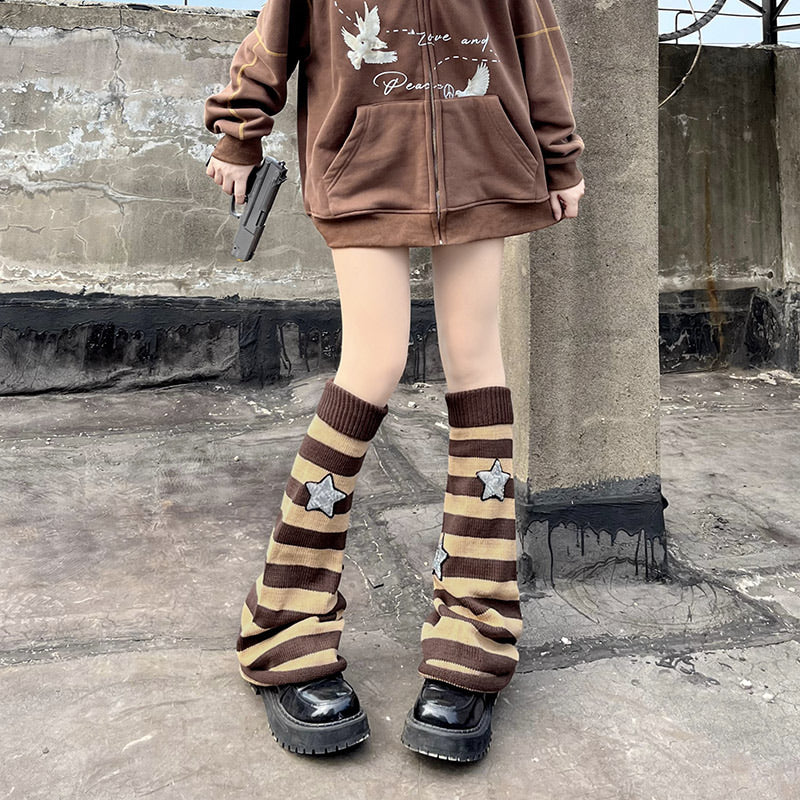 Floral Milk Cat - Striped Star - Knit Leg Warmers and Sock Covers