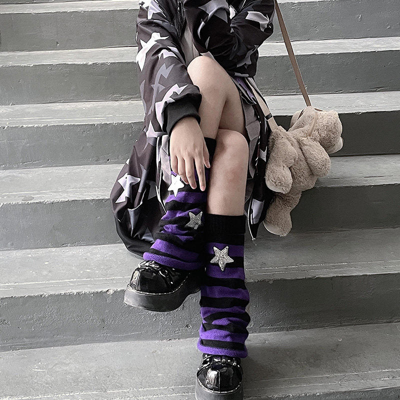 Floral Milk Cat - Striped Star - Knit Leg Warmers and Sock Covers