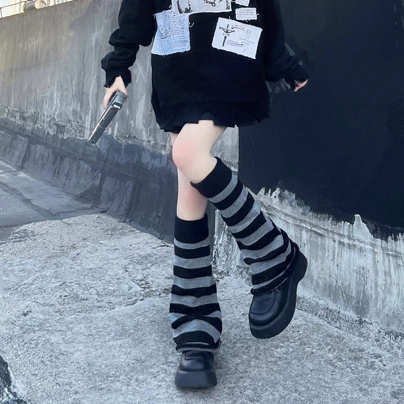 Floral Milk Cat - Striped Star - Knit Leg Warmers and Sock Covers