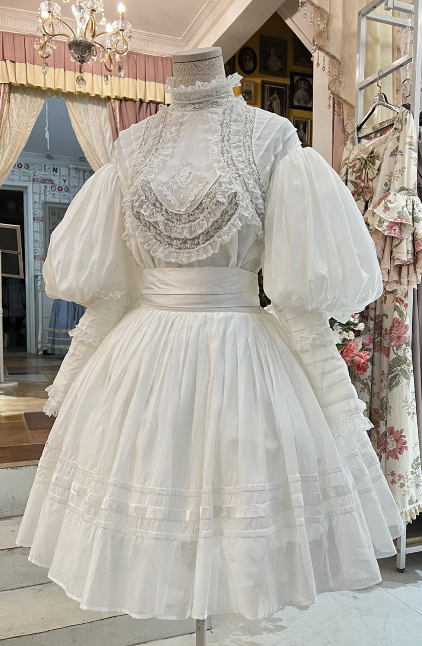 LACE GARDEN - Cold Summer - Victorian Blouse with Lace Bib and Skirt Set Options