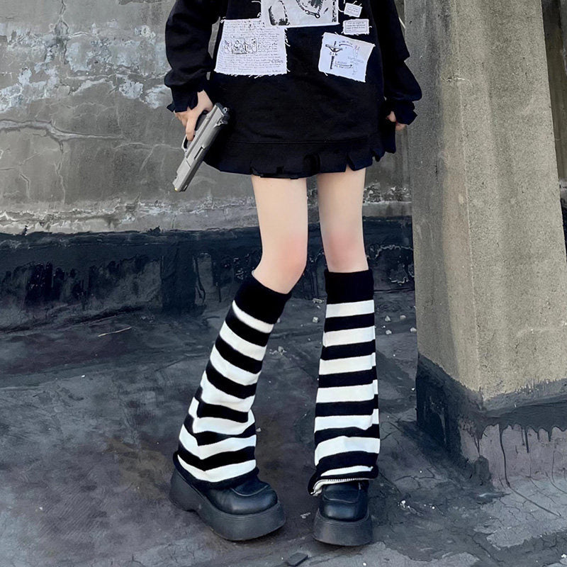 Floral Milk Cat - Striped Star - Knit Leg Warmers and Sock Covers