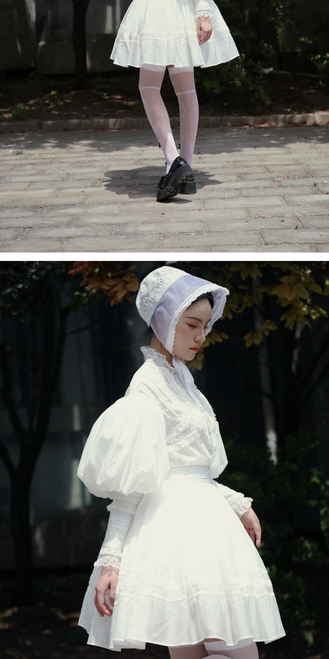 LACE GARDEN - Cold Summer - Victorian Blouse with Lace Bib and Skirt Set Options