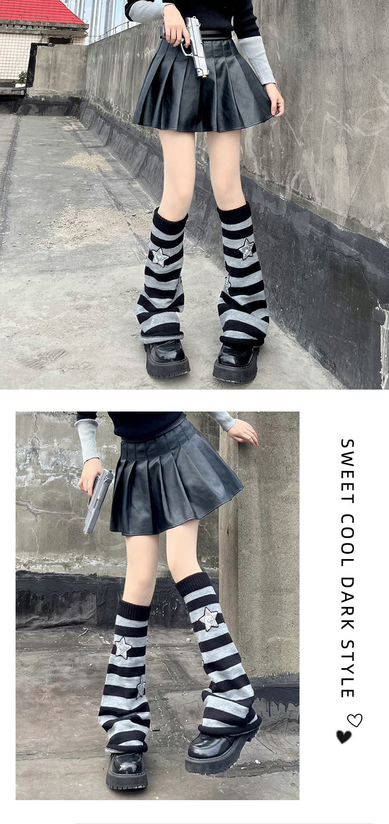 Floral Milk Cat - Striped Star - Knit Leg Warmers and Sock Covers