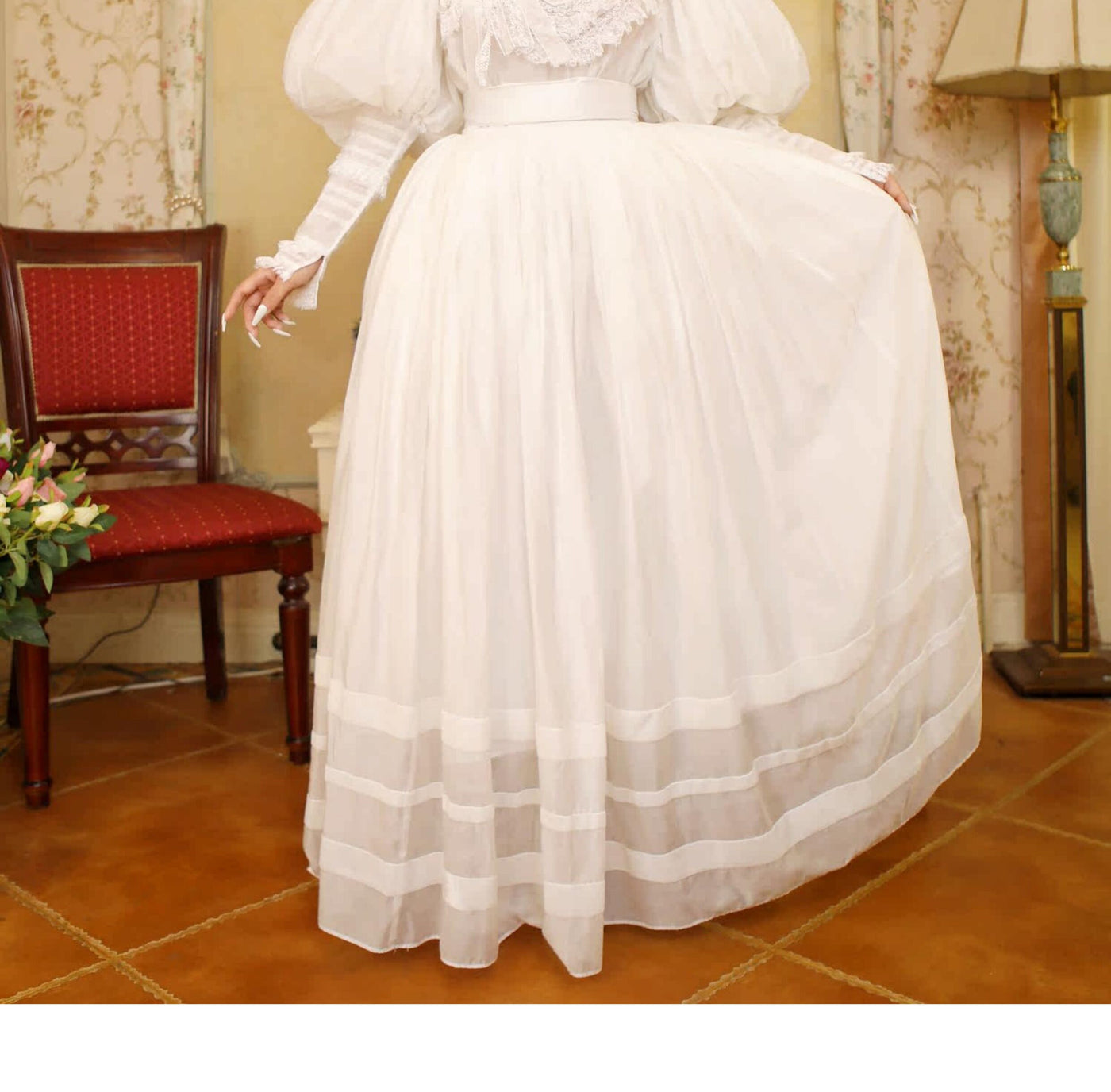 LACE GARDEN - Cold Summer - Victorian Blouse with Lace Bib and Skirt Set Options