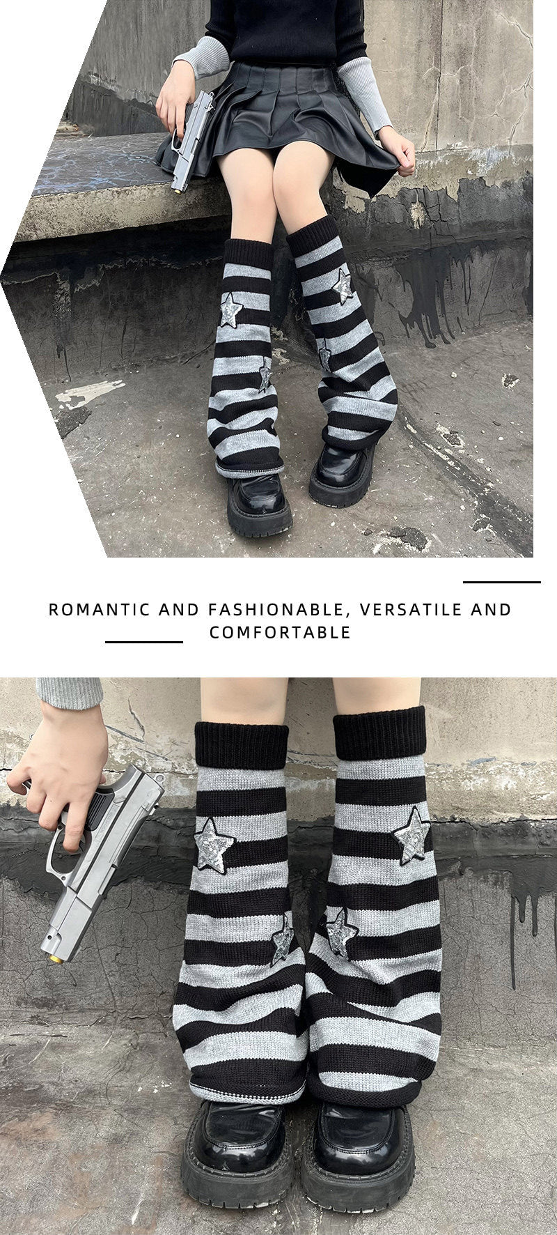 Floral Milk Cat - Striped Star - Knit Leg Warmers and Sock Covers