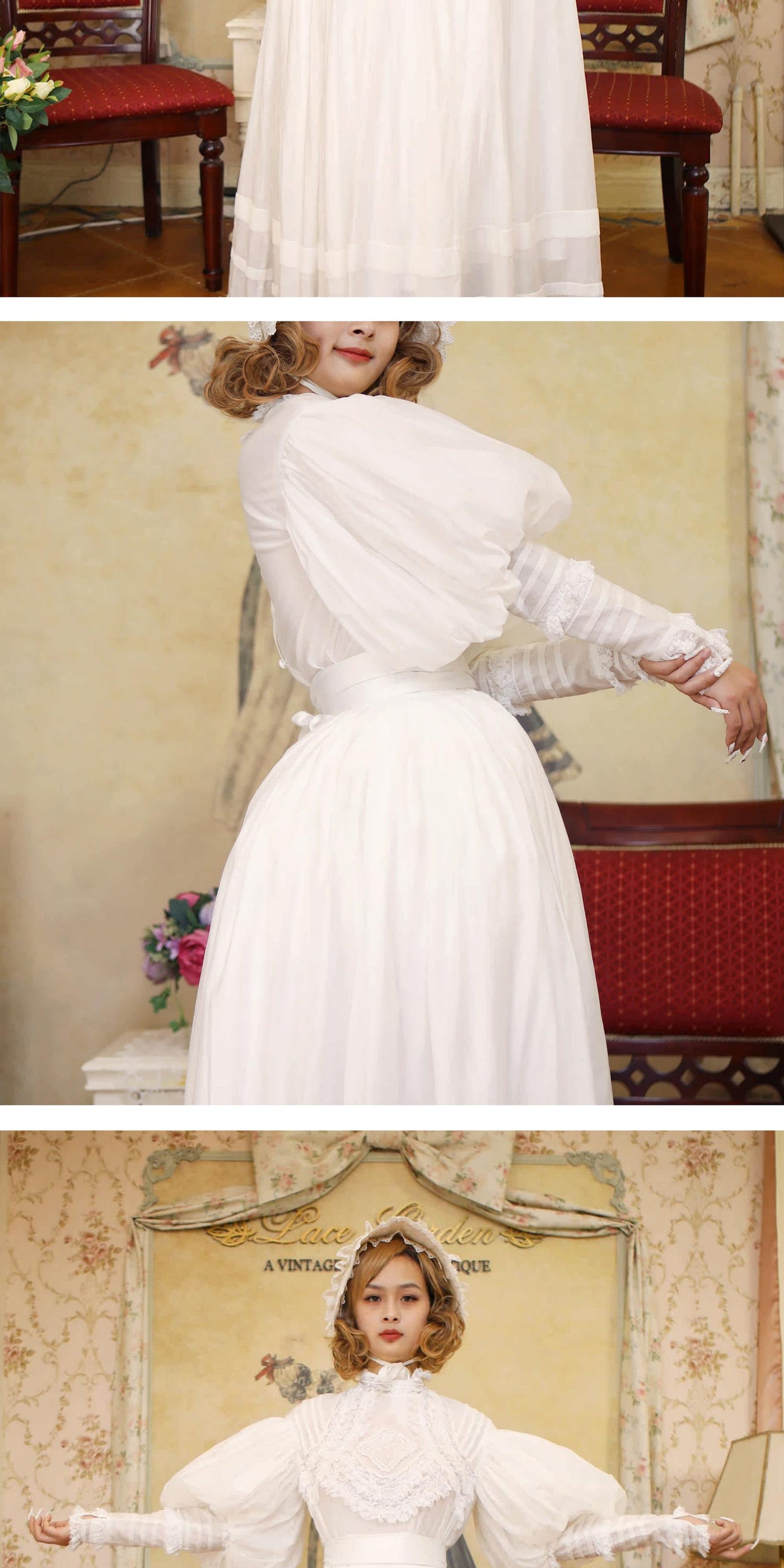 LACE GARDEN - Cold Summer - Victorian Blouse with Lace Bib and Skirt Set Options