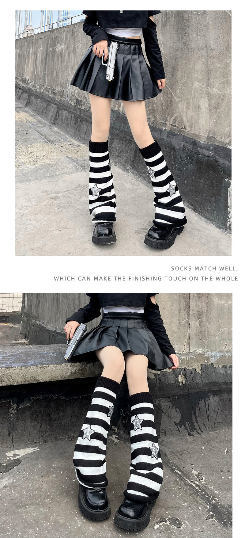 Floral Milk Cat - Striped Star - Knit Leg Warmers and Sock Covers