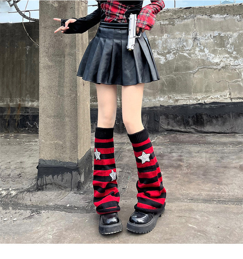 Floral Milk Cat - Striped Star - Knit Leg Warmers and Sock Covers