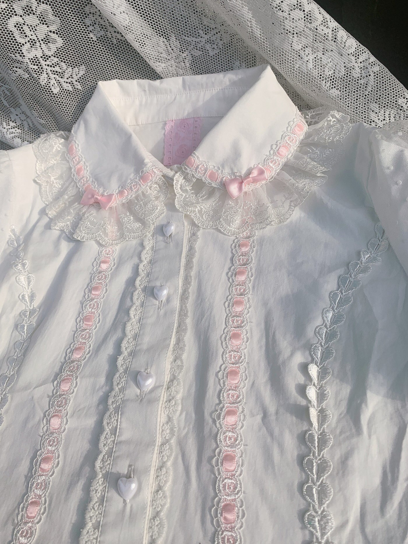 Garrot Bunny - Stand Collar Short-Sleeve - Cotton Inner Blouse with Lace Trim
