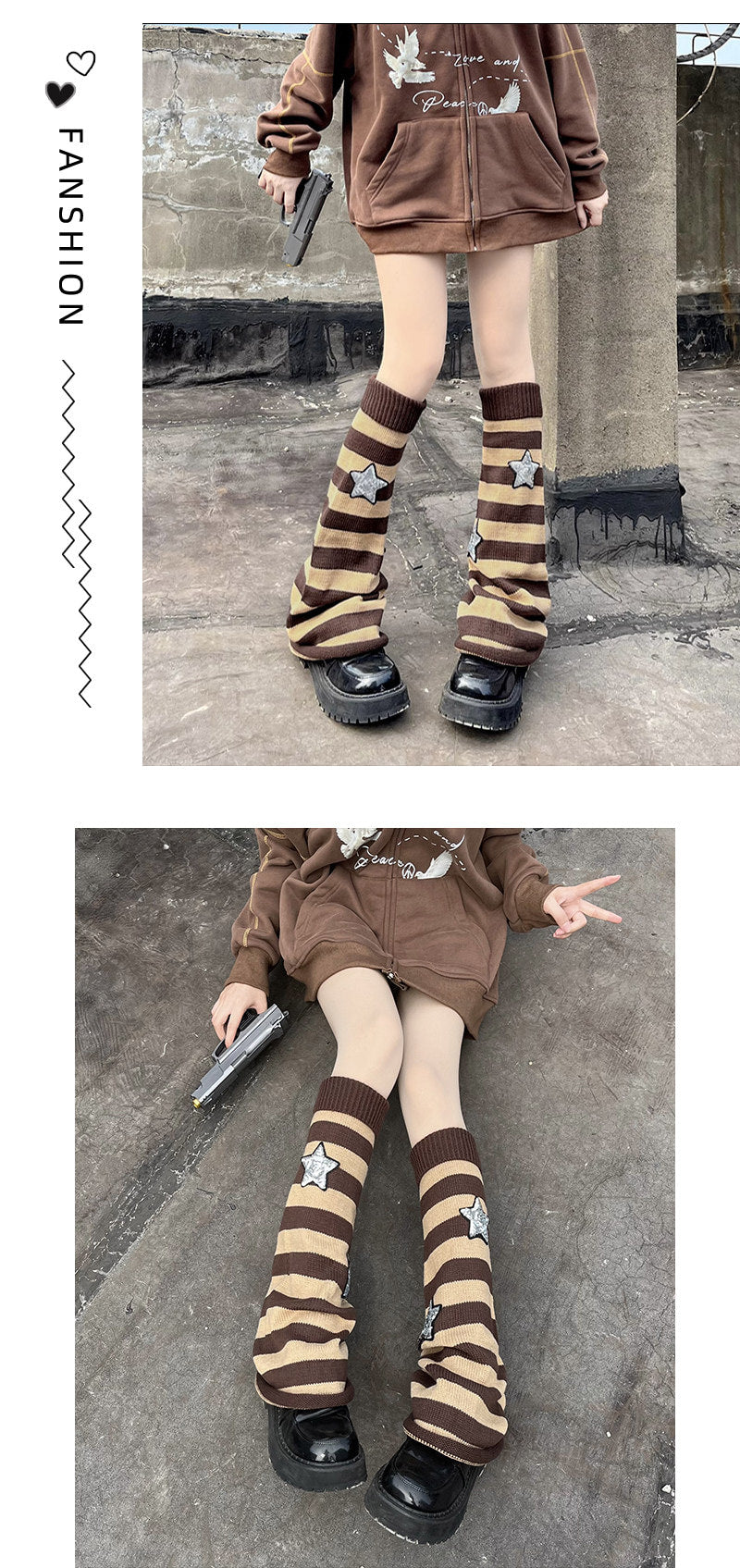 Floral Milk Cat - Striped Star - Knit Leg Warmers and Sock Covers