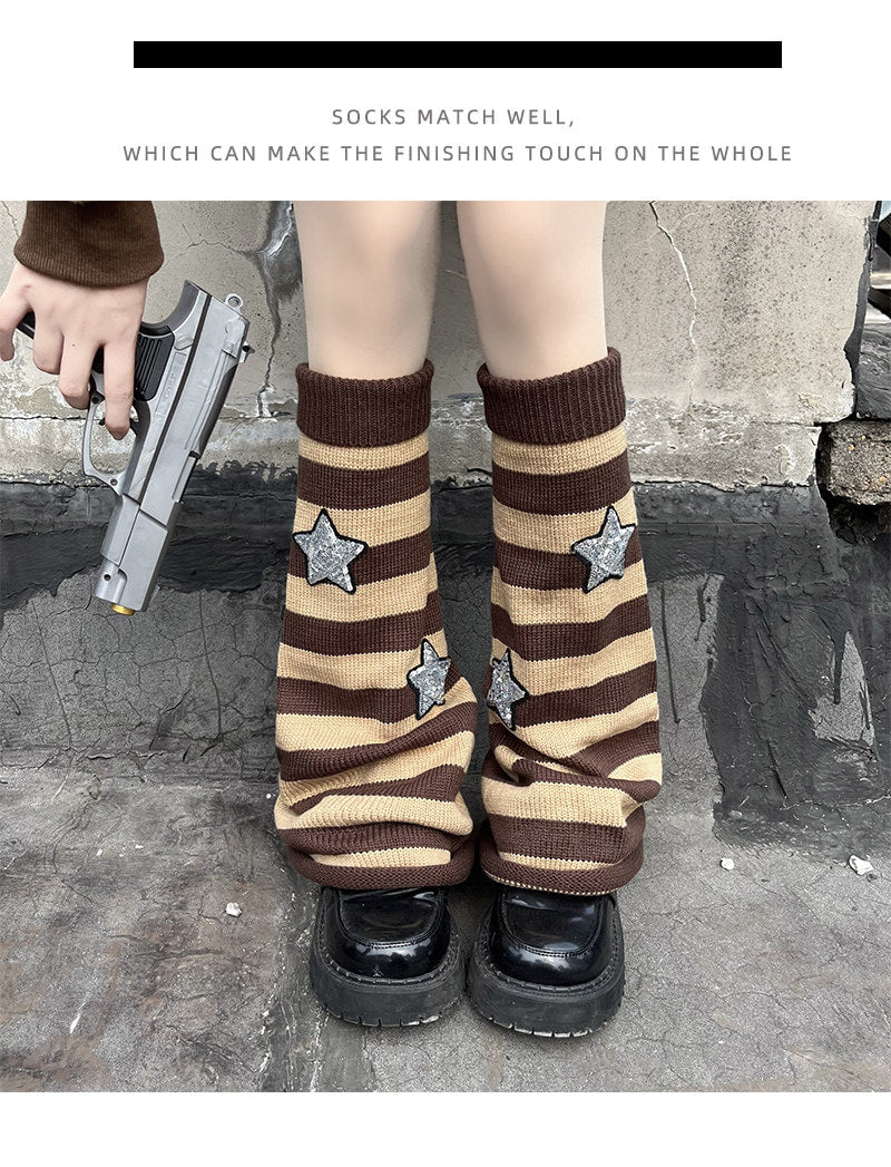 Floral Milk Cat - Striped Star - Knit Leg Warmers and Sock Covers