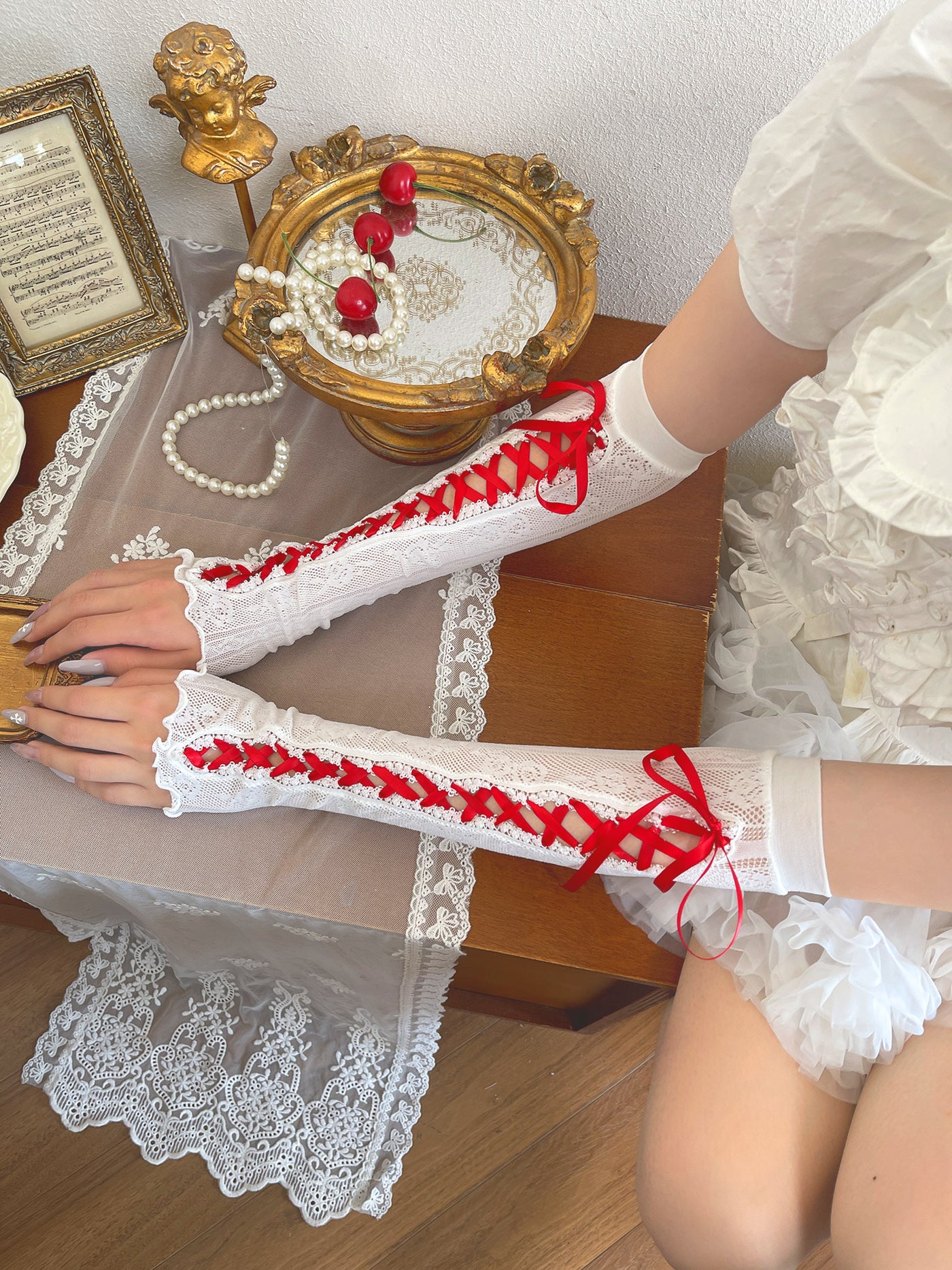 Sock Noble - Ballet Ribbon - Ribbon-Laced Lace Arm Sleeves