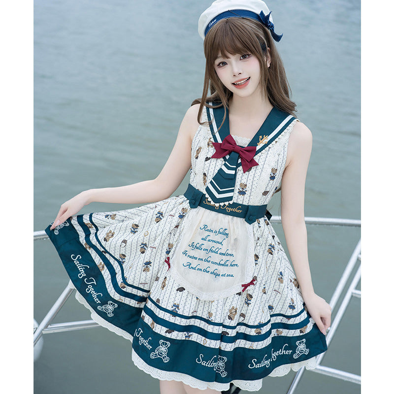 Inmorelli - Sailor Bear Corps - Nautical JSK Dress Set with Red Bow