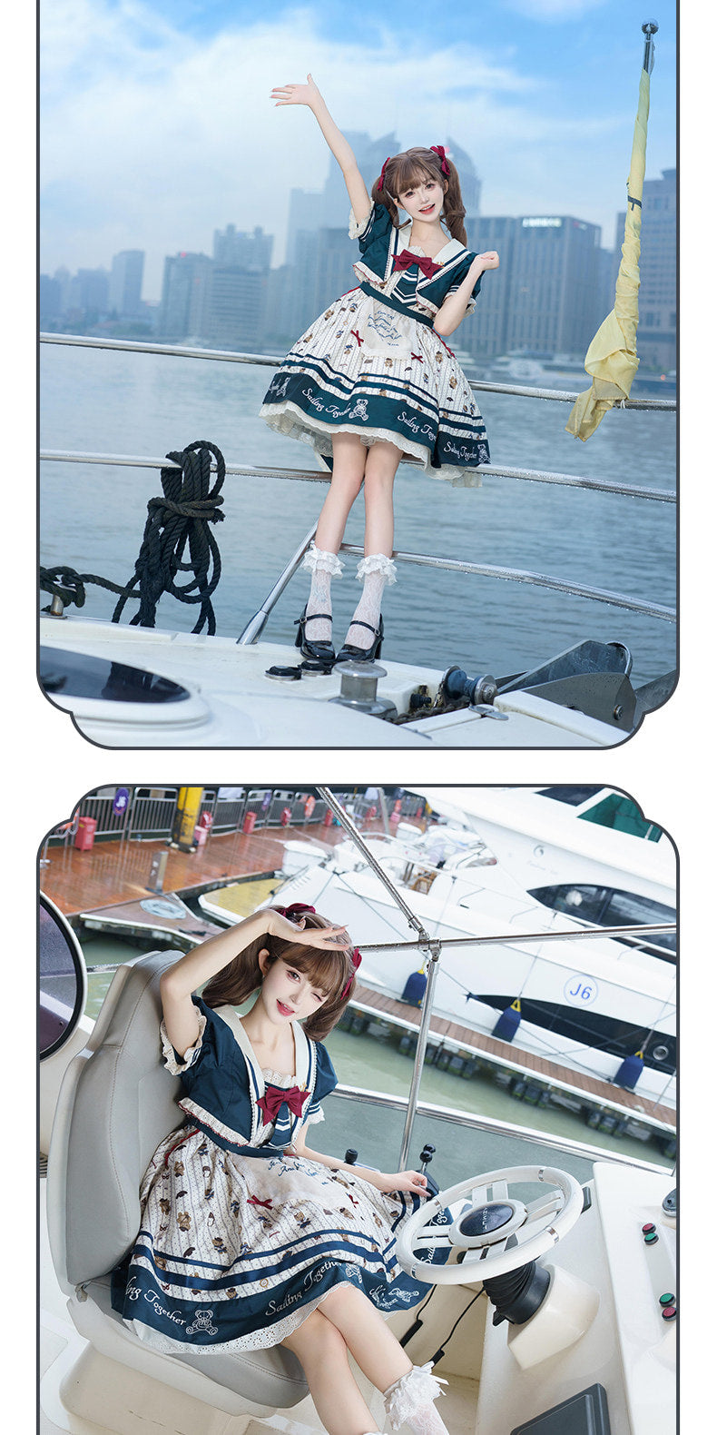 Inmorelli - Sailor Bear Corps - Nautical JSK Dress Set with Red Bow