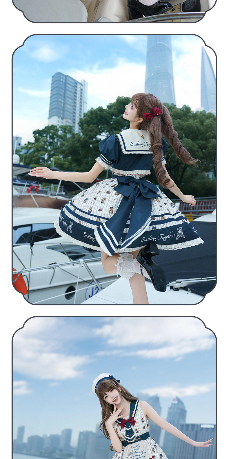 Inmorelli - Sailor Bear Corps - Nautical JSK Dress Set with Red Bow