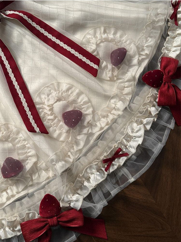 Creamy - Strawberry Ribbon - OP Dress with Heart Appliqués