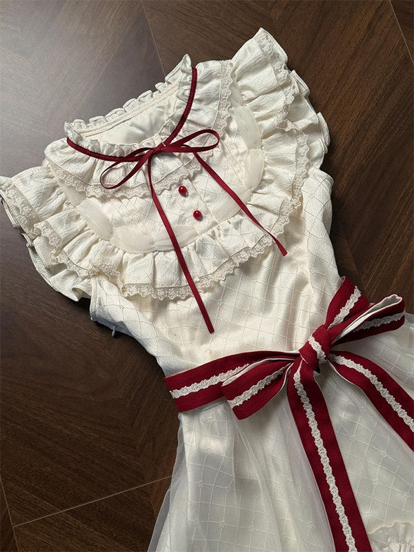 Creamy - Strawberry Ribbon - OP Dress with Heart Appliqués