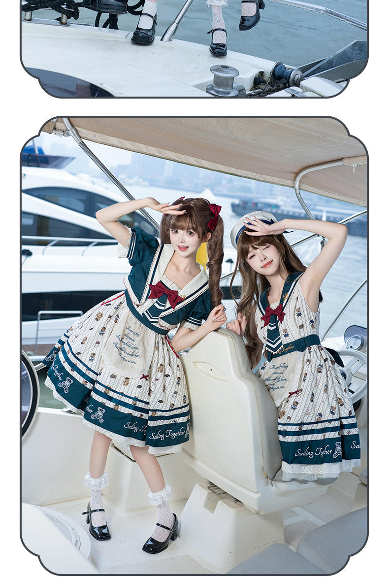 Inmorelli - Sailor Bear Corps - Nautical JSK Dress Set with Red Bow