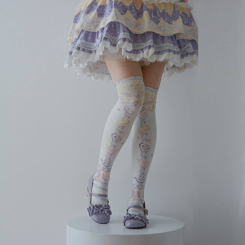 roji roji - Macaron Print - Over-the-Knee Socks with a Macaron Print