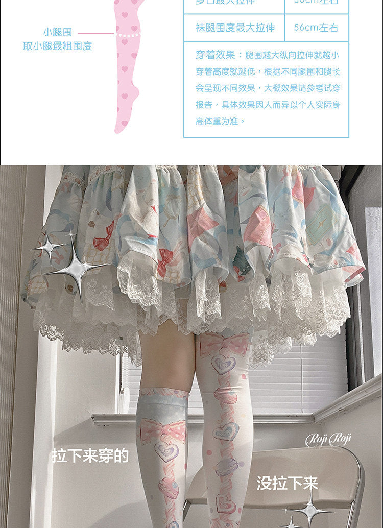 roji roji - Macaron Print - Over-the-Knee Socks with a Macaron Print