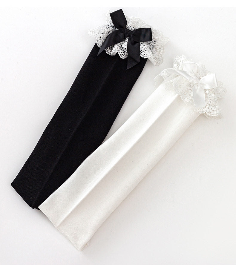 Milky Star Qiaoqiao - Lace Bow - Mid-Calf and Over-the-Knee Socks with Lace Cuffs
