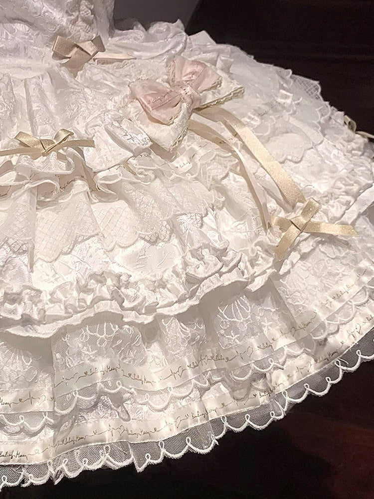 Creamy - Gilded Ballet - Apricot OP Dress Set with Large Train and Layered Lace