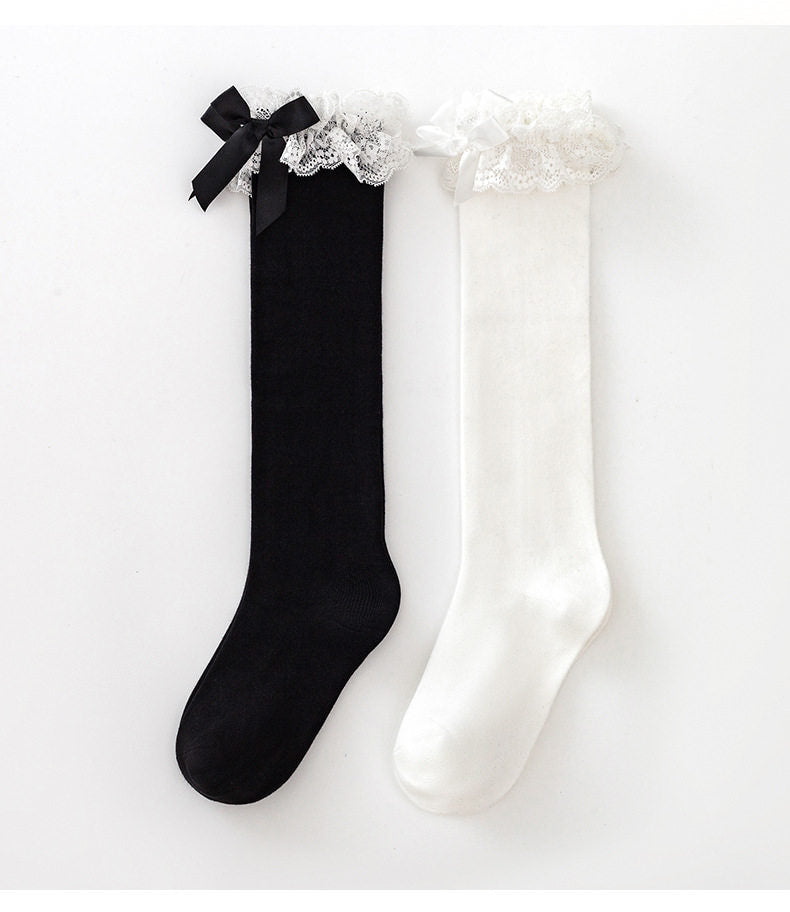 Milky Star Qiaoqiao - Lace Bow - Mid-Calf and Over-the-Knee Socks with Lace Cuffs