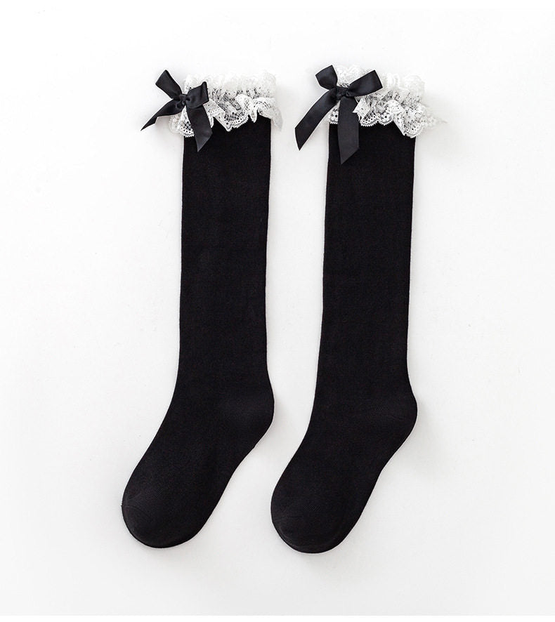 Milky Star Qiaoqiao - Lace Bow - Mid-Calf and Over-the-Knee Socks with Lace Cuffs