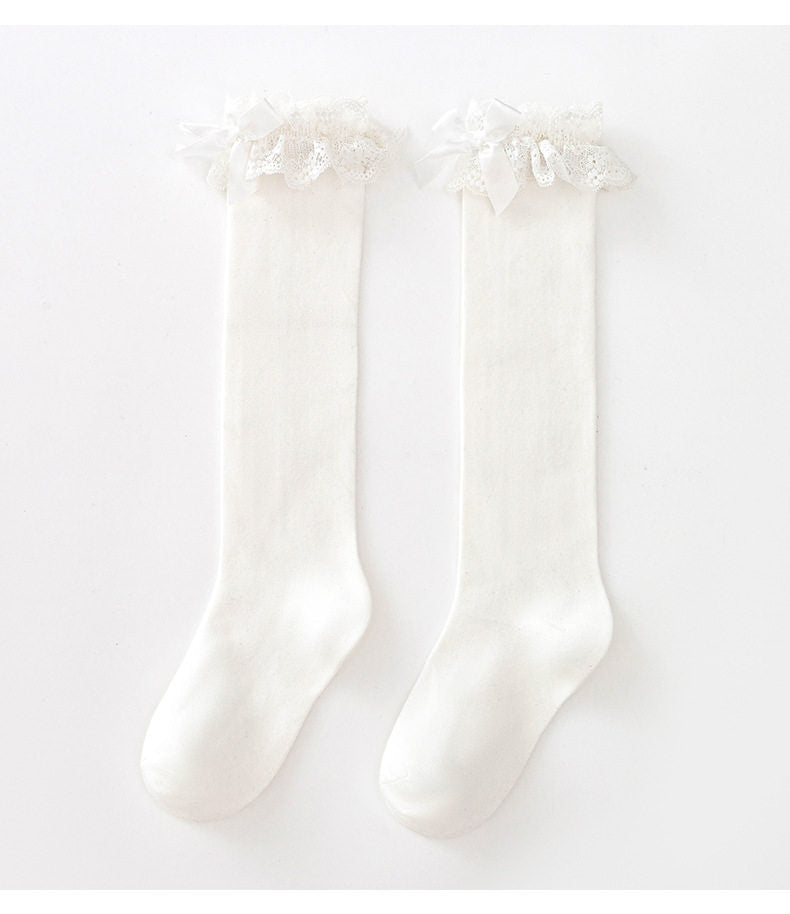 Milky Star Qiaoqiao - Lace Bow - Mid-Calf and Over-the-Knee Socks with Lace Cuffs