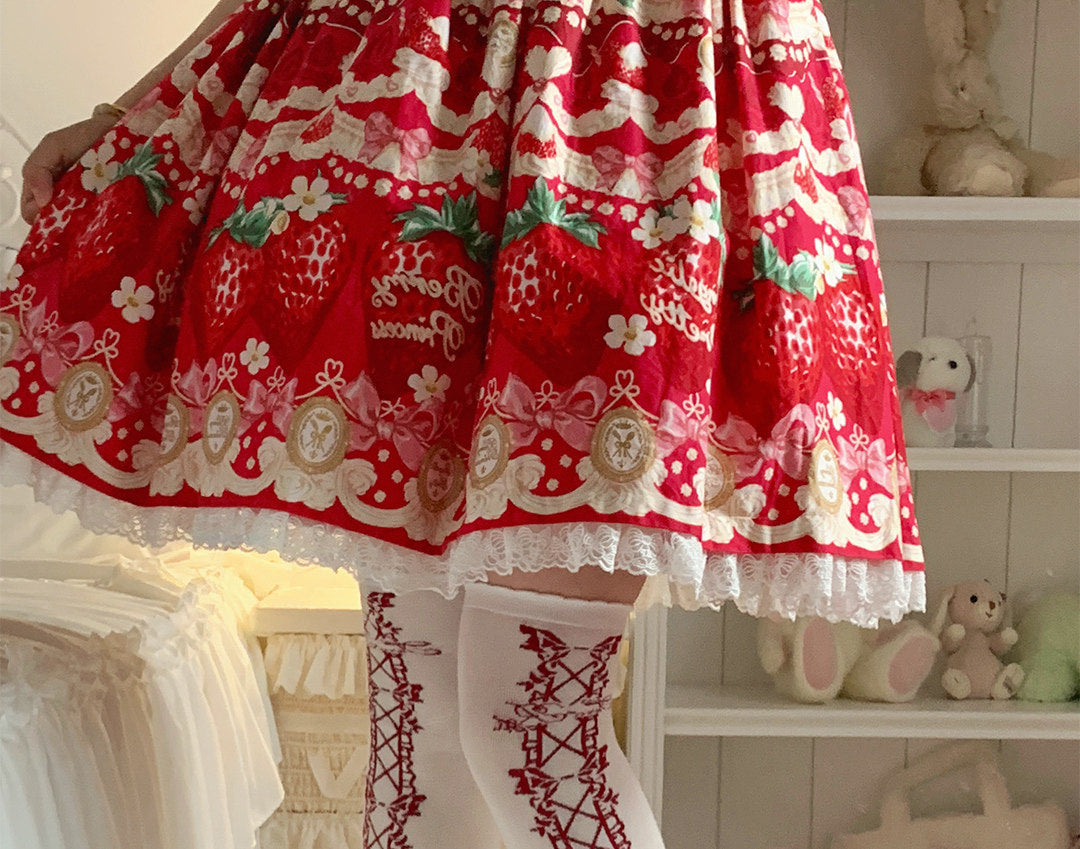 roji roji - Vintage Bow - Cotton Mid-Calf Socks with Lace-Up Bows