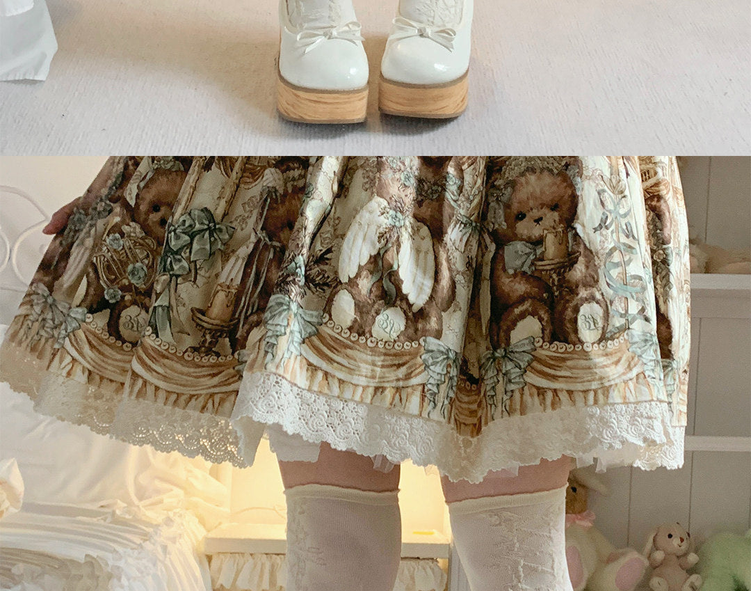 roji roji - Vintage Bow - Cotton Mid-Calf Socks with Lace-Up Bows