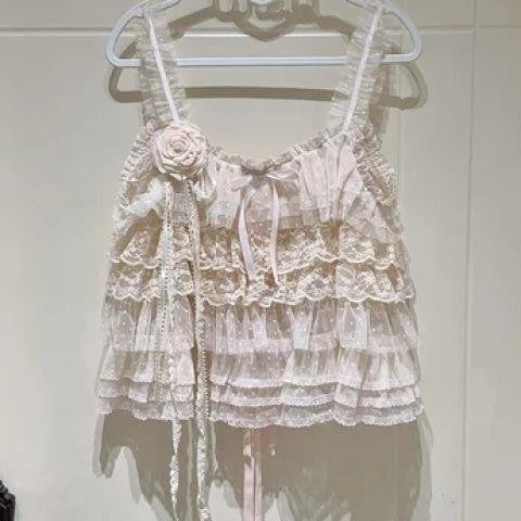 Tiered lace camisole JSKs with ribbon and rose details