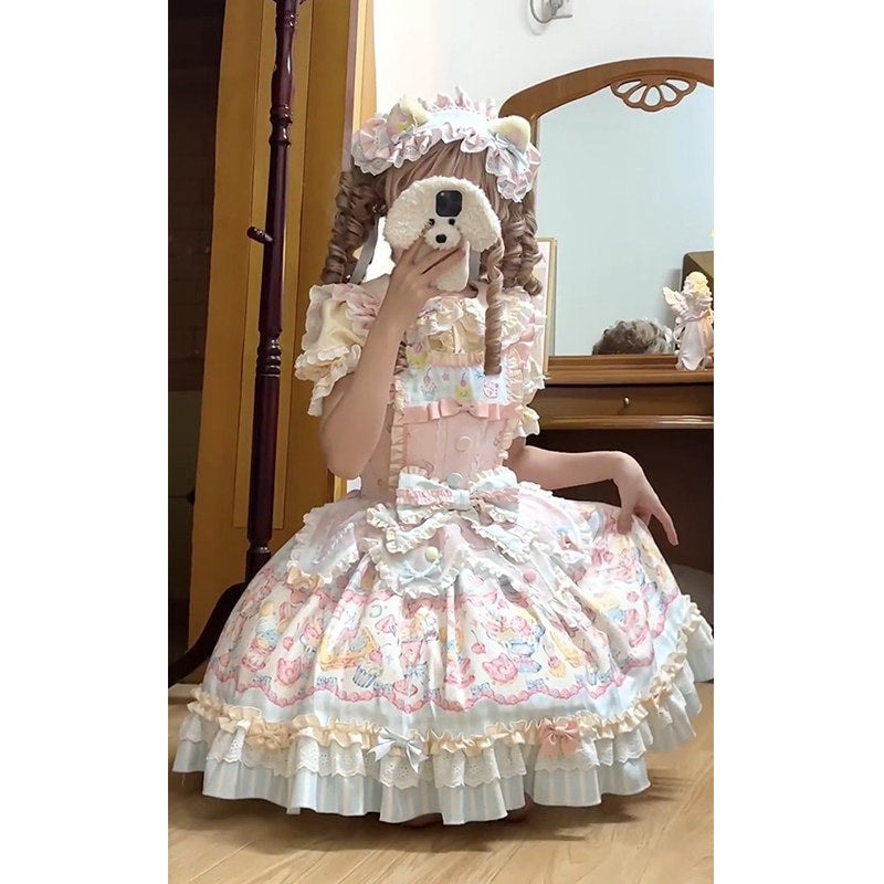 White Sugar Girl - Cat Fruit Shop - Pastel JSK set with layered cake skirt