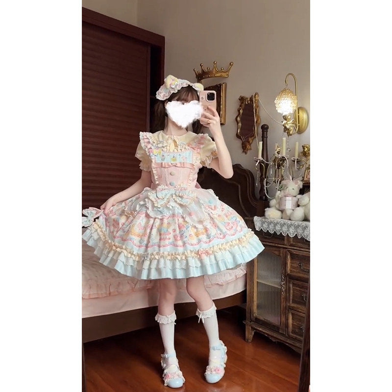 White Sugar Girl - Cat Fruit Shop - Pastel JSK set with layered cake skirt