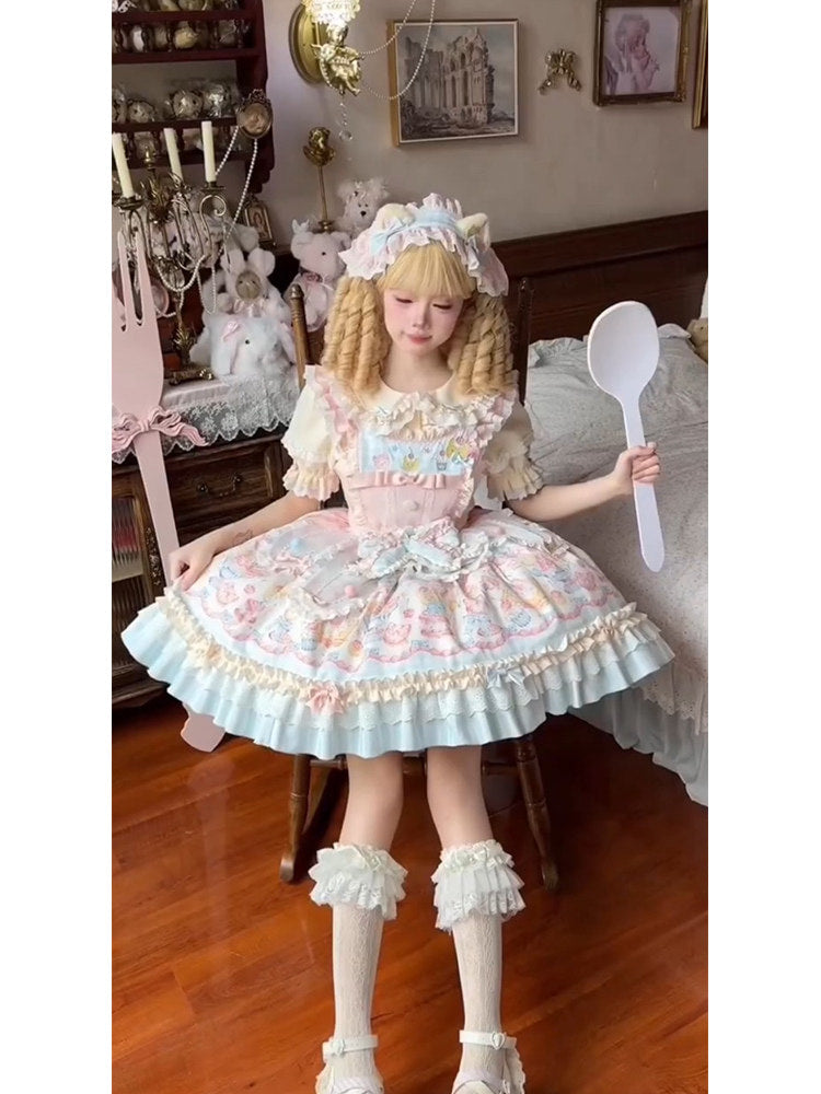 White Sugar Girl - Cat Fruit Shop - Pastel JSK set with layered cake skirt