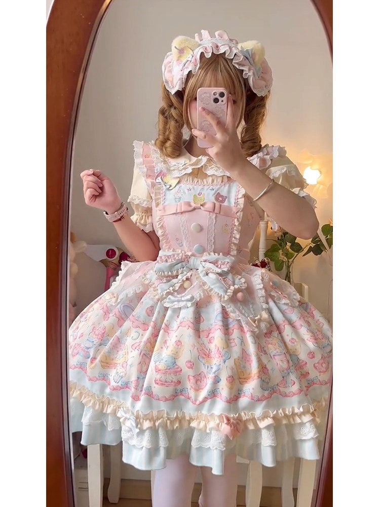 White Sugar Girl - Cat Fruit Shop - Pastel JSK set with layered cake skirt
