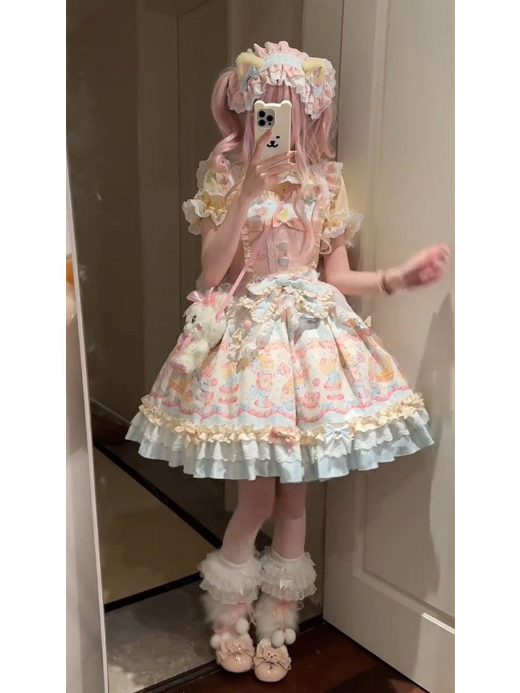 White Sugar Girl - Cat Fruit Shop - Pastel JSK set with layered cake skirt