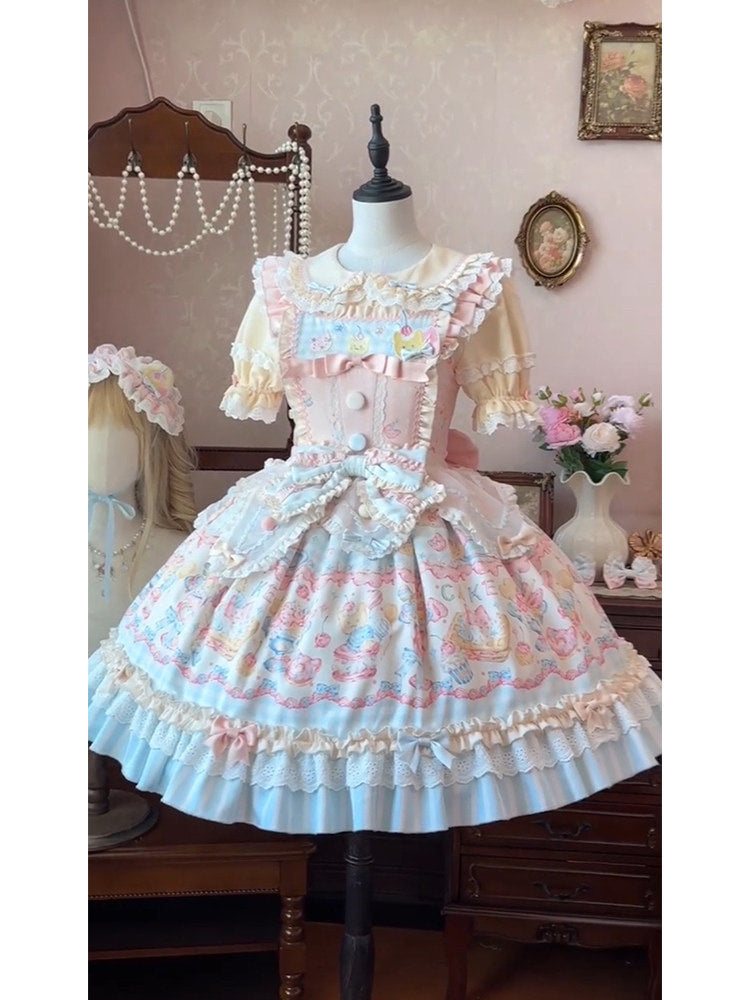 White Sugar Girl - Cat Fruit Shop - Pastel JSK set with layered cake skirt