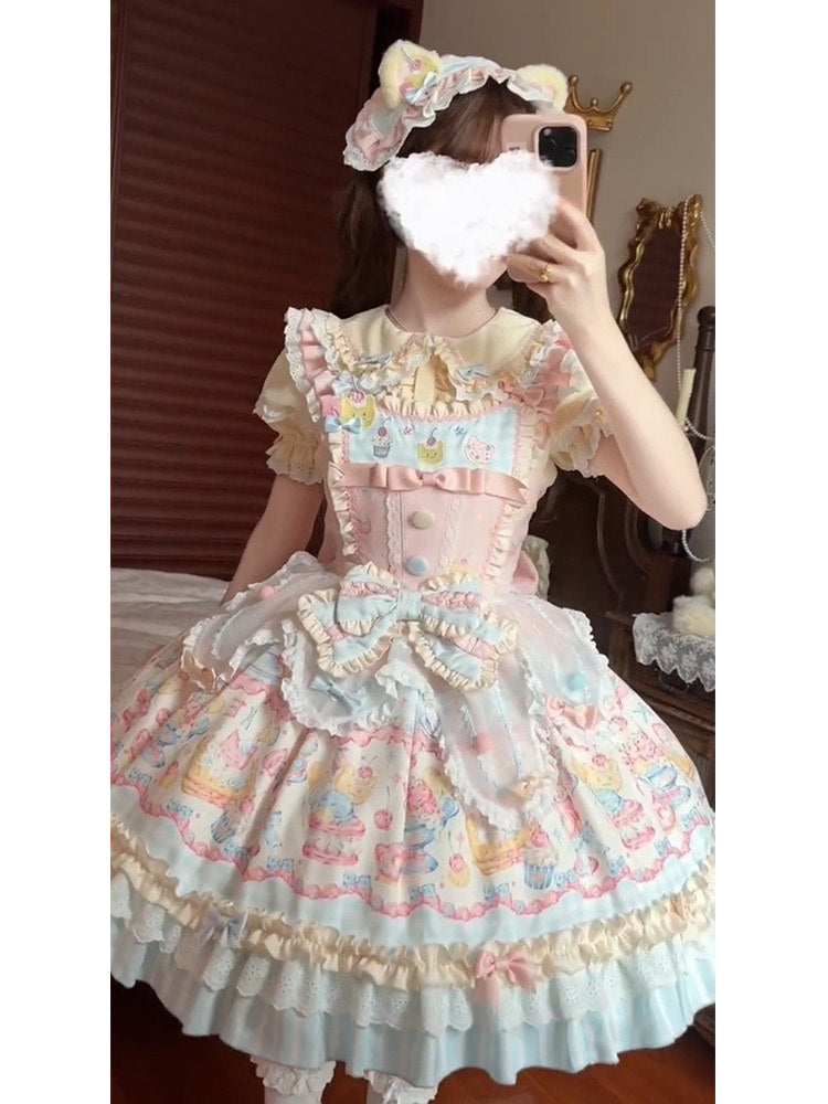 White Sugar Girl - Cat Fruit Shop - Pastel JSK set with layered cake skirt