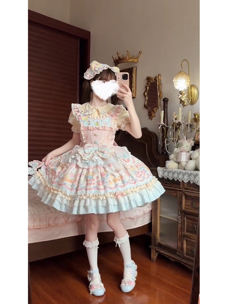 White Sugar Girl - Cat Fruit Shop - Pastel JSK set with layered cake skirt