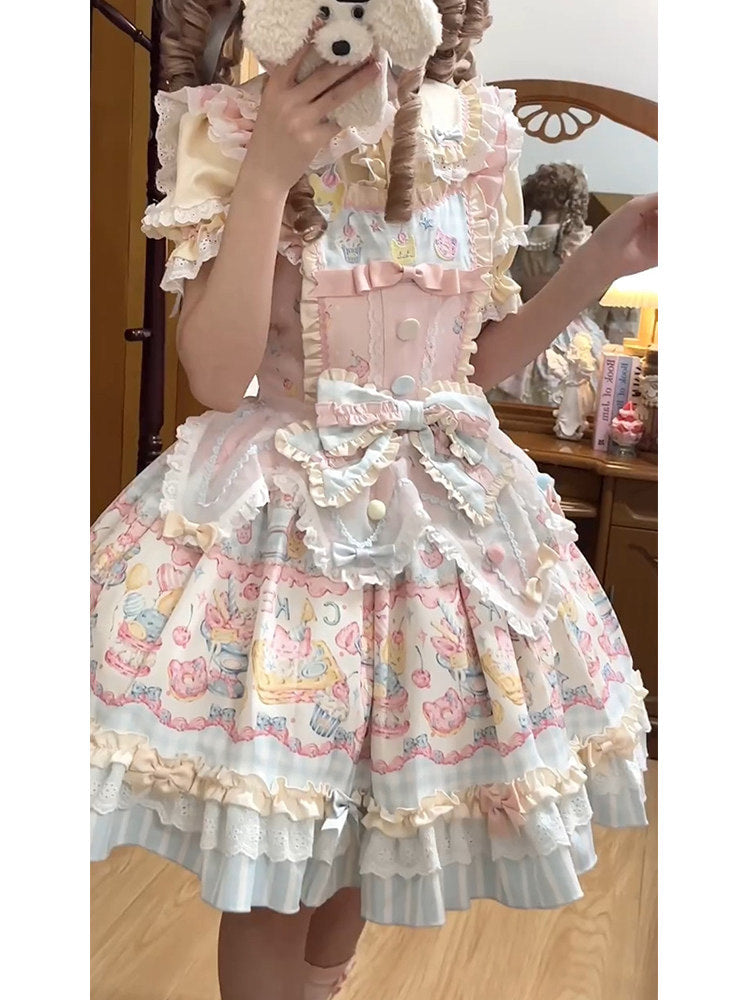 White Sugar Girl - Cat Fruit Shop - Pastel JSK set with layered cake skirt