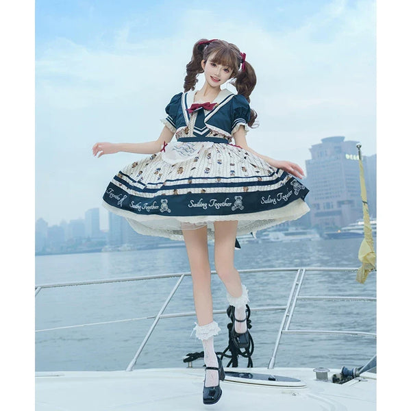 Inmorelli - Sailor Bear Corps - Nautical JSK Dress Set with Red Bow